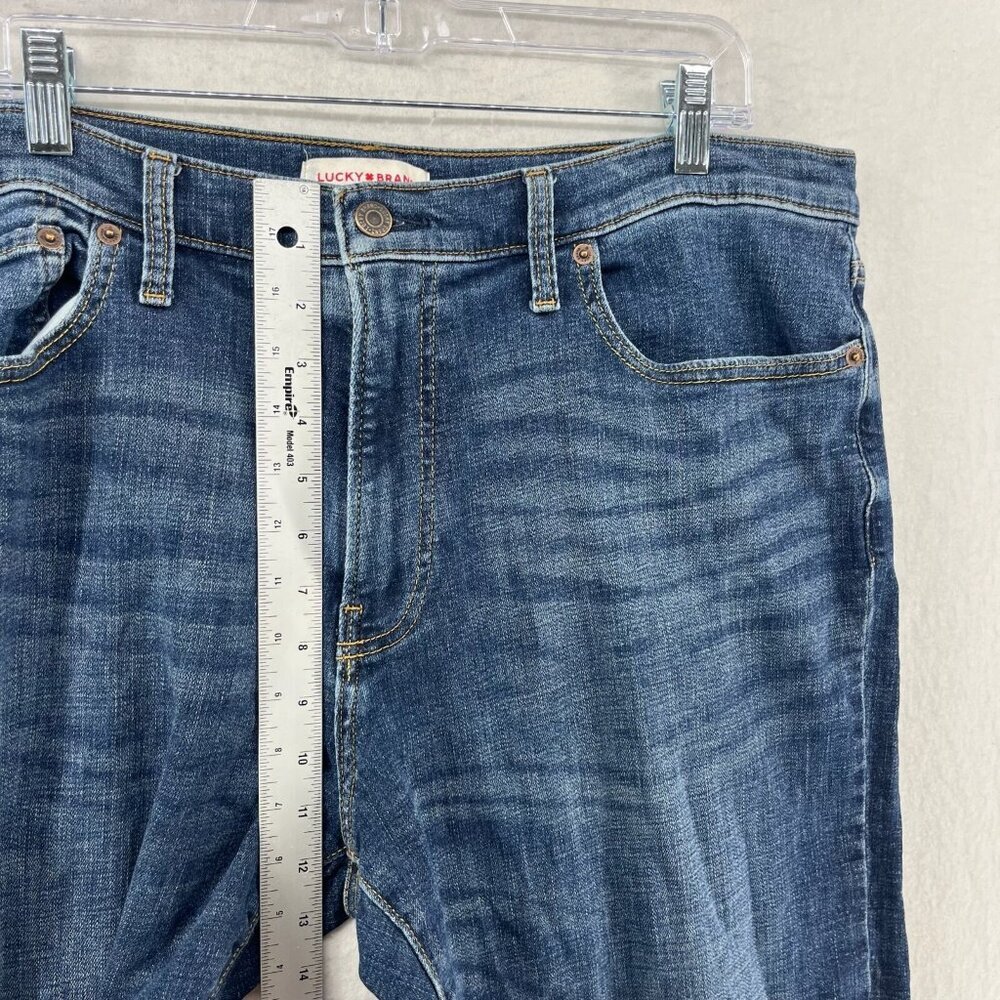 Lucky Brand Jeans Mens 38x32 Dark Wash Whiskered Denim 121 Slim Straight Stretch - Picture 4 of 13